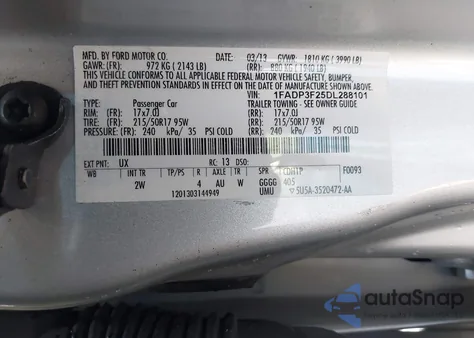 2013 Ford Focus Se из США, поврежденный, VIN 1FADP3F25DL288101